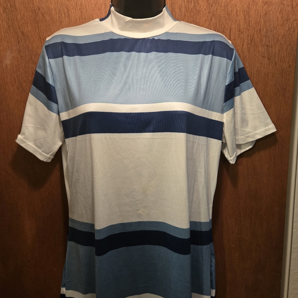 Free People NEW no tags striped whit&blue mock neck tunic/dress szXL - Picture 3 of 9